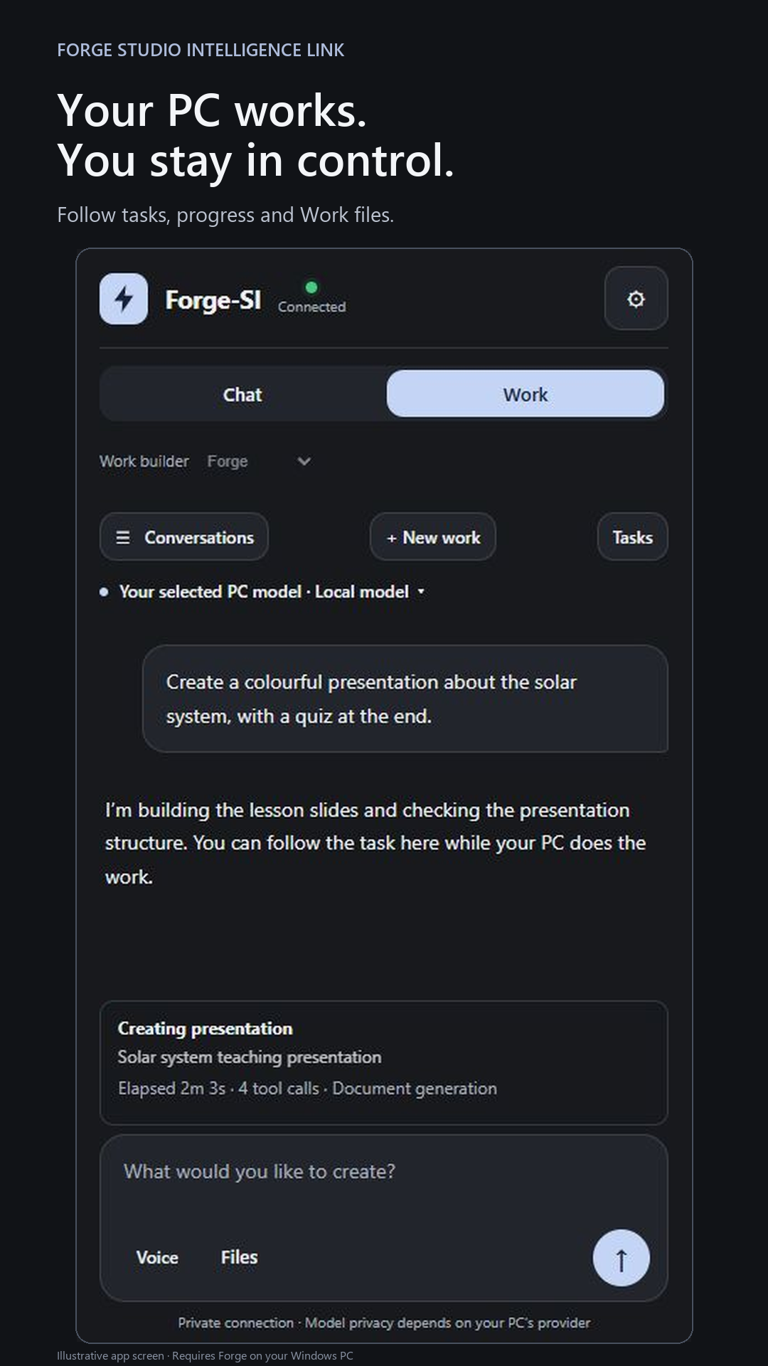 Forge Link: Start Work and follow its progress.